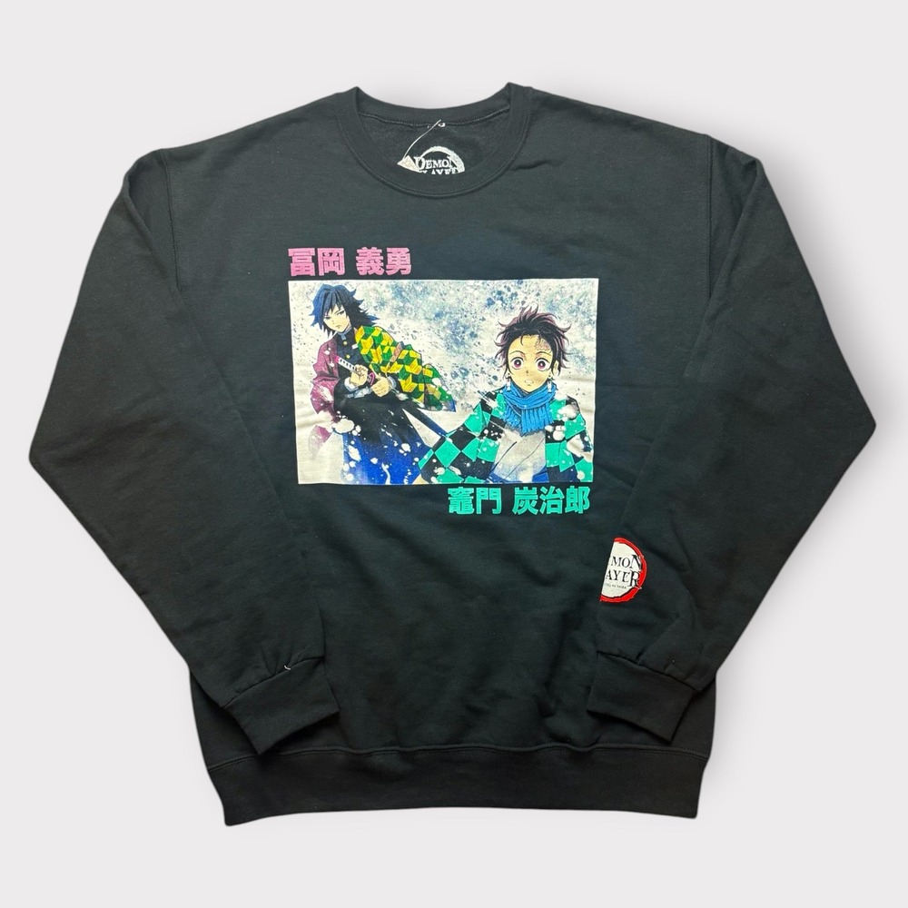 Demon Slayer Tanjiro Giyu Graphic Sweatshirt Black Crewneck Anime Mens Med NWT